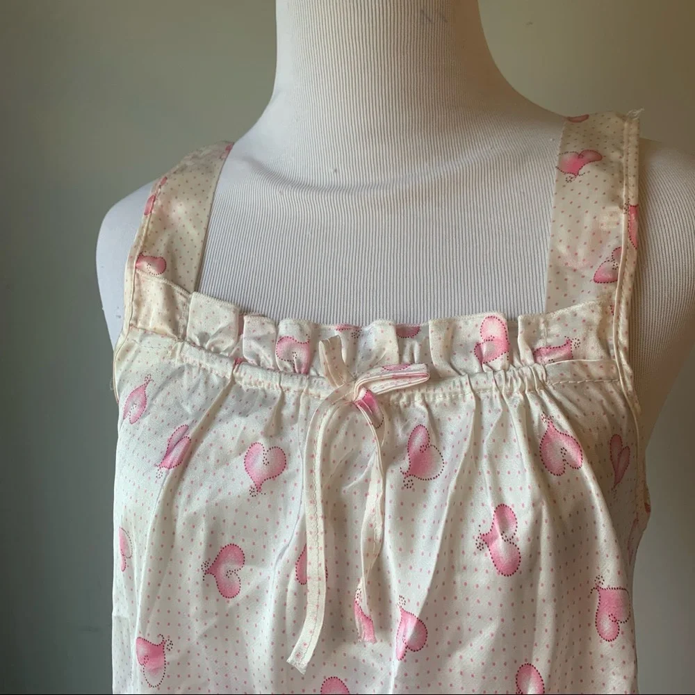 Vintage Valentine’s heart Print Soft Nightgown Slip Pajamas Intimates Lingerie - Picture 4 of 6